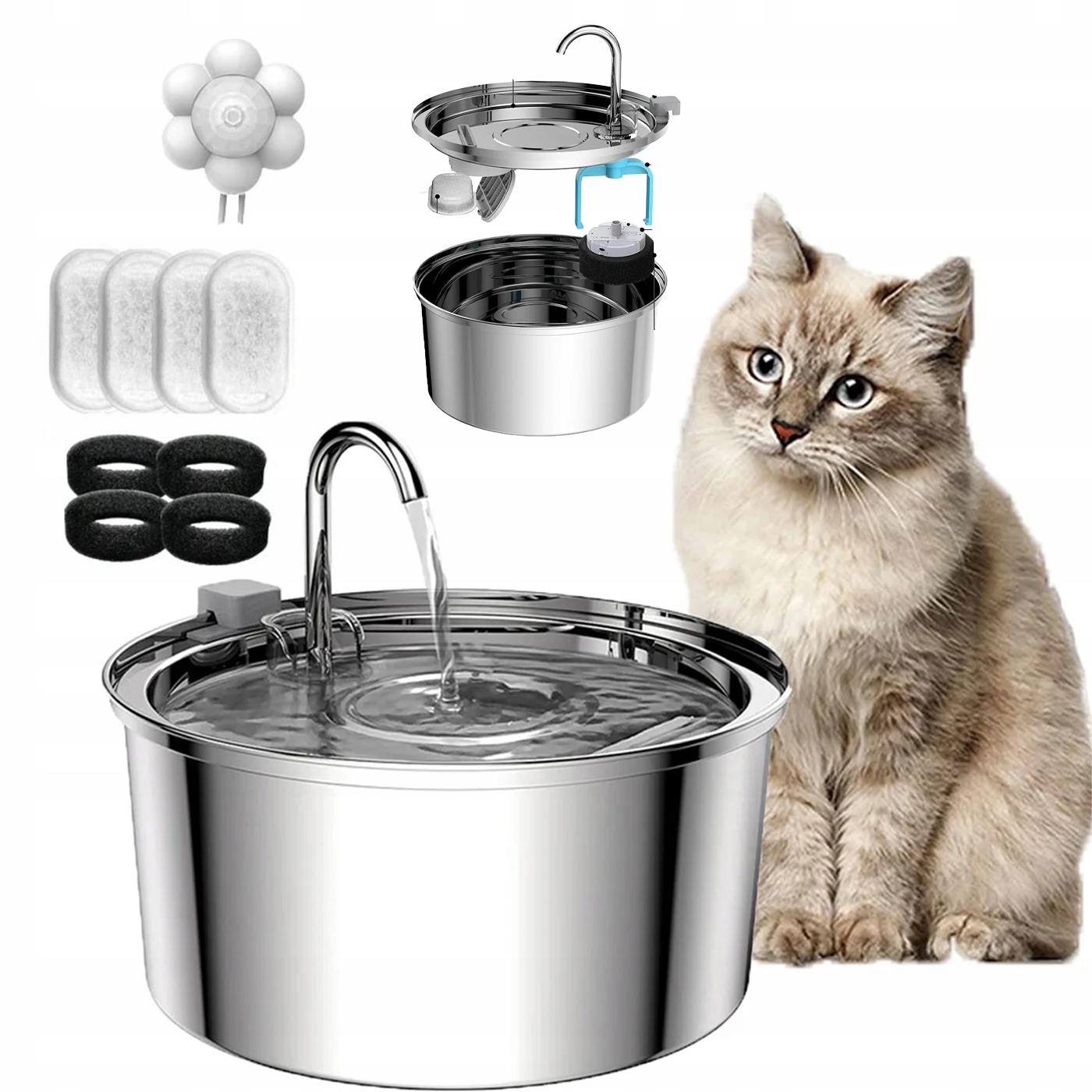 Levně Vodopád Pro Zvířata Kočka Pes Fontána s vodou S Filtrem 3L