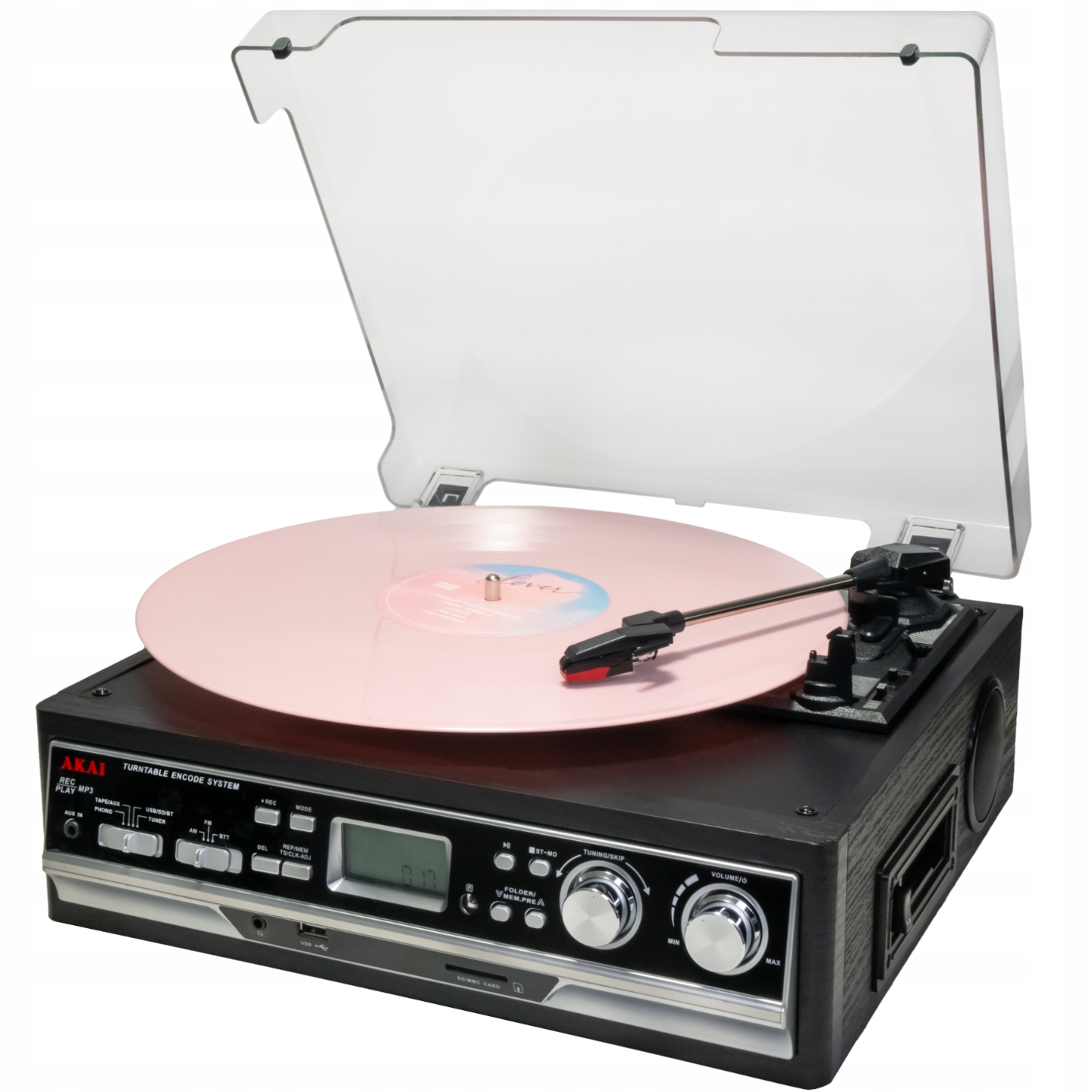 Gramofon Akai ATT-15SE černý Gramofon Přehrávač kazet Fm rádio Bt Usb