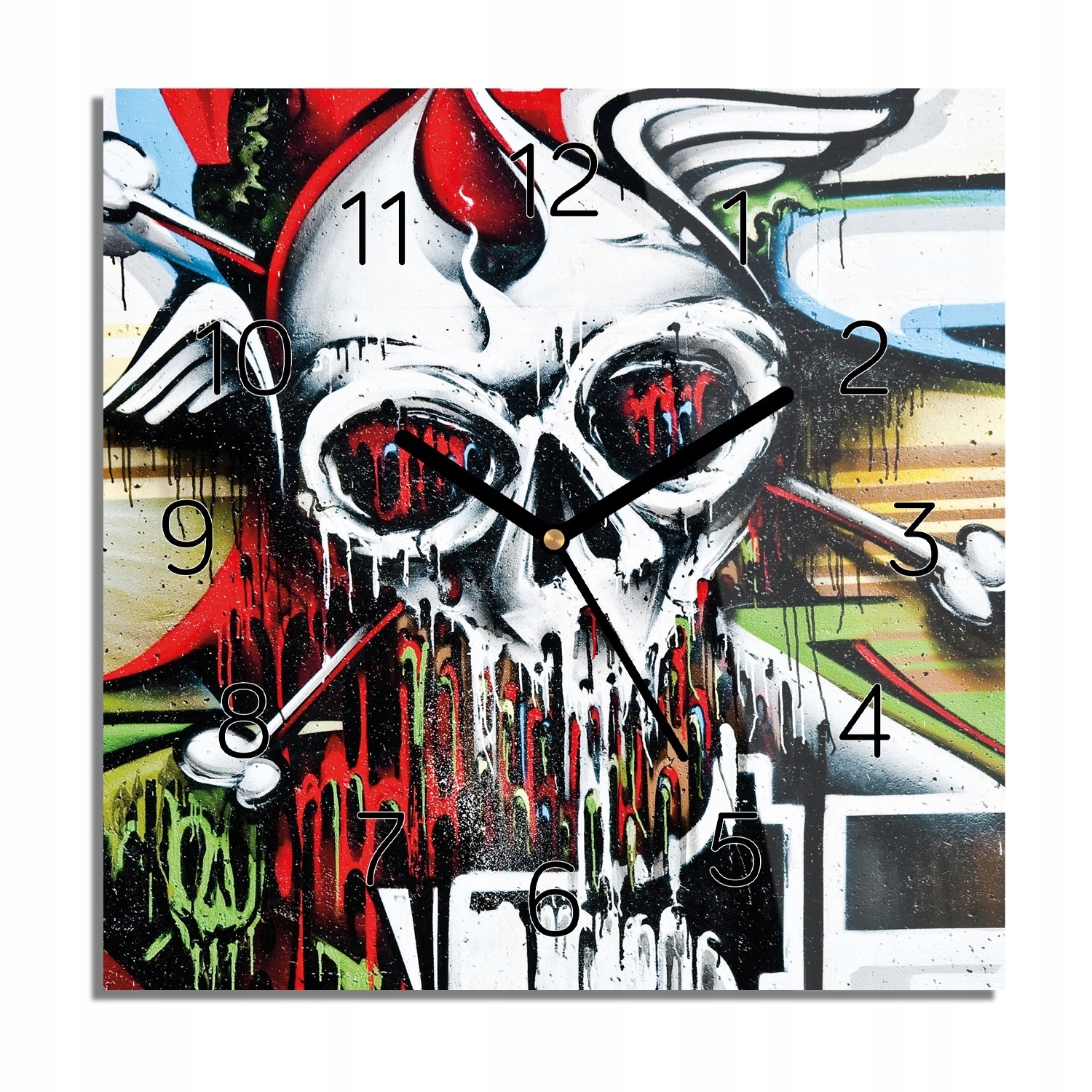 

Czaszka graffiti zegar na szkle do salonu 30x30