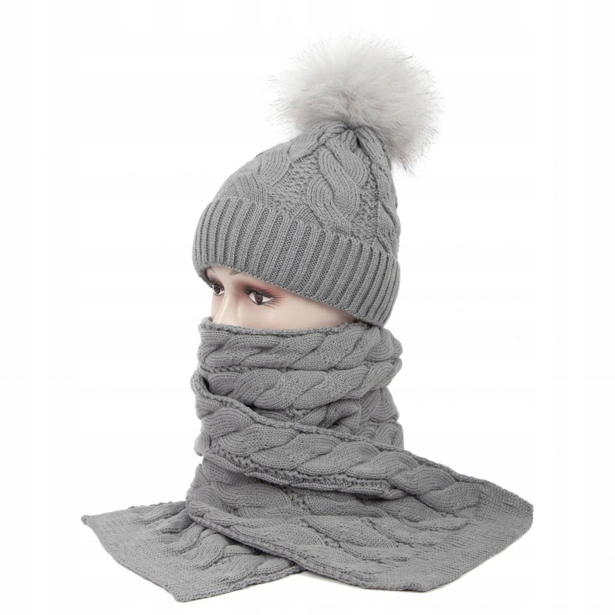 

W363C Zimowy Komplet Dzianinowy Czapka Z Szalem