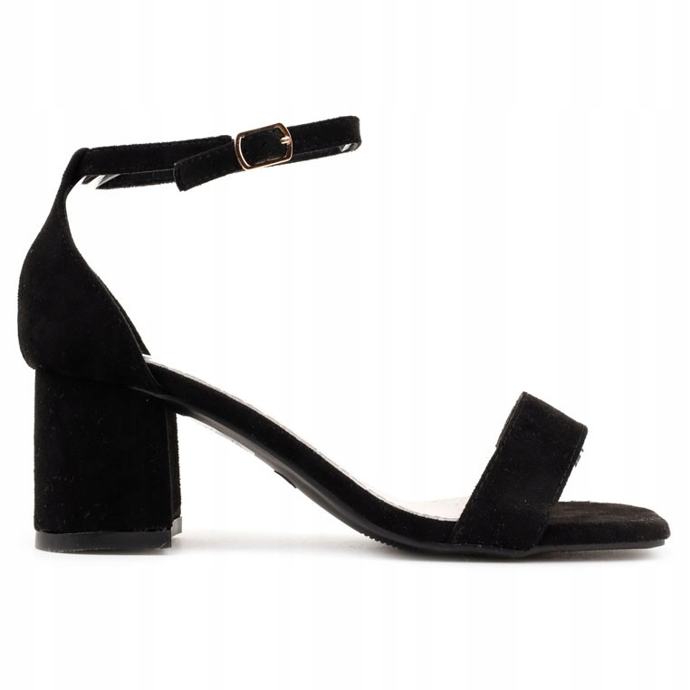 Czarne Sandałki Damskie Na Słupku Ekoskóra Sandały Na Obcasie Zamszowe
