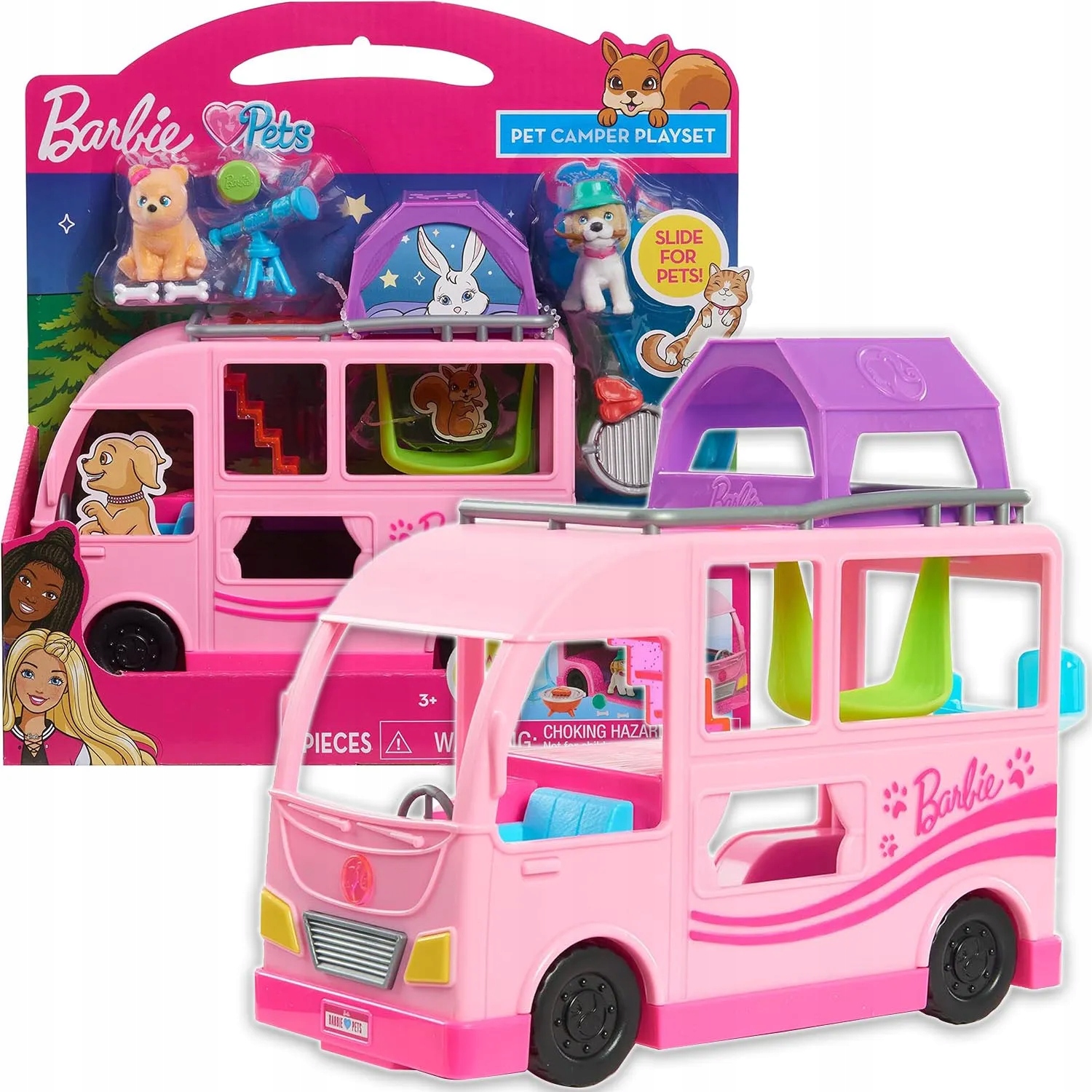 Barbie Kamper pre zvieratá Poschodový Pet Camper so šmýkačkou 63717