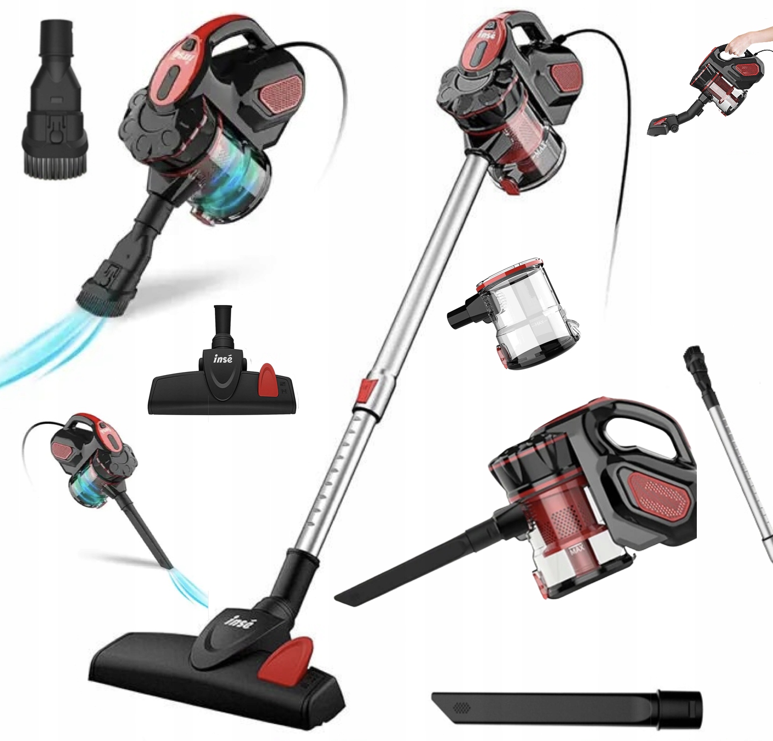 Inse i5 Vertikálny ručný bezvreckový vysávač 18kpa 600W Červený