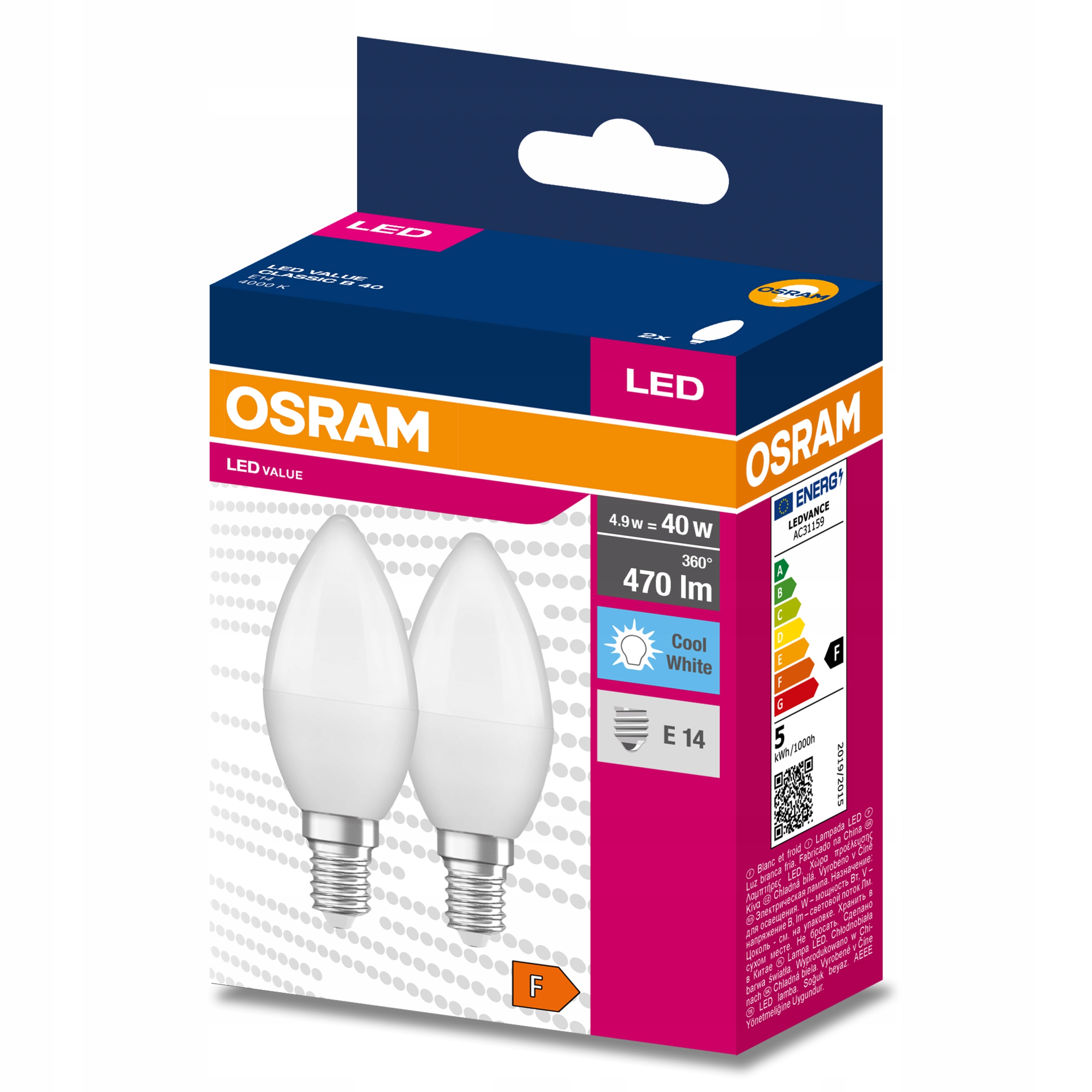 

2x Żarówka Led E14 Świeca 4,9W 40W 4000K Osram