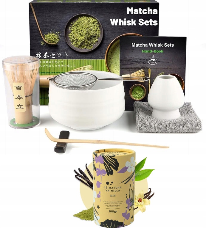 Zestaw do matchy miotełka miseczka, sitko Herbata Matcha waniliowa 100 g