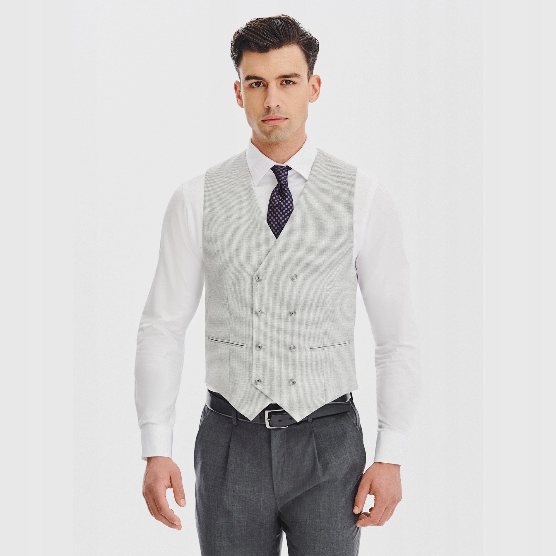 Šedá obleková vesta s jemným vzorem pepitky Pako Lorente vel