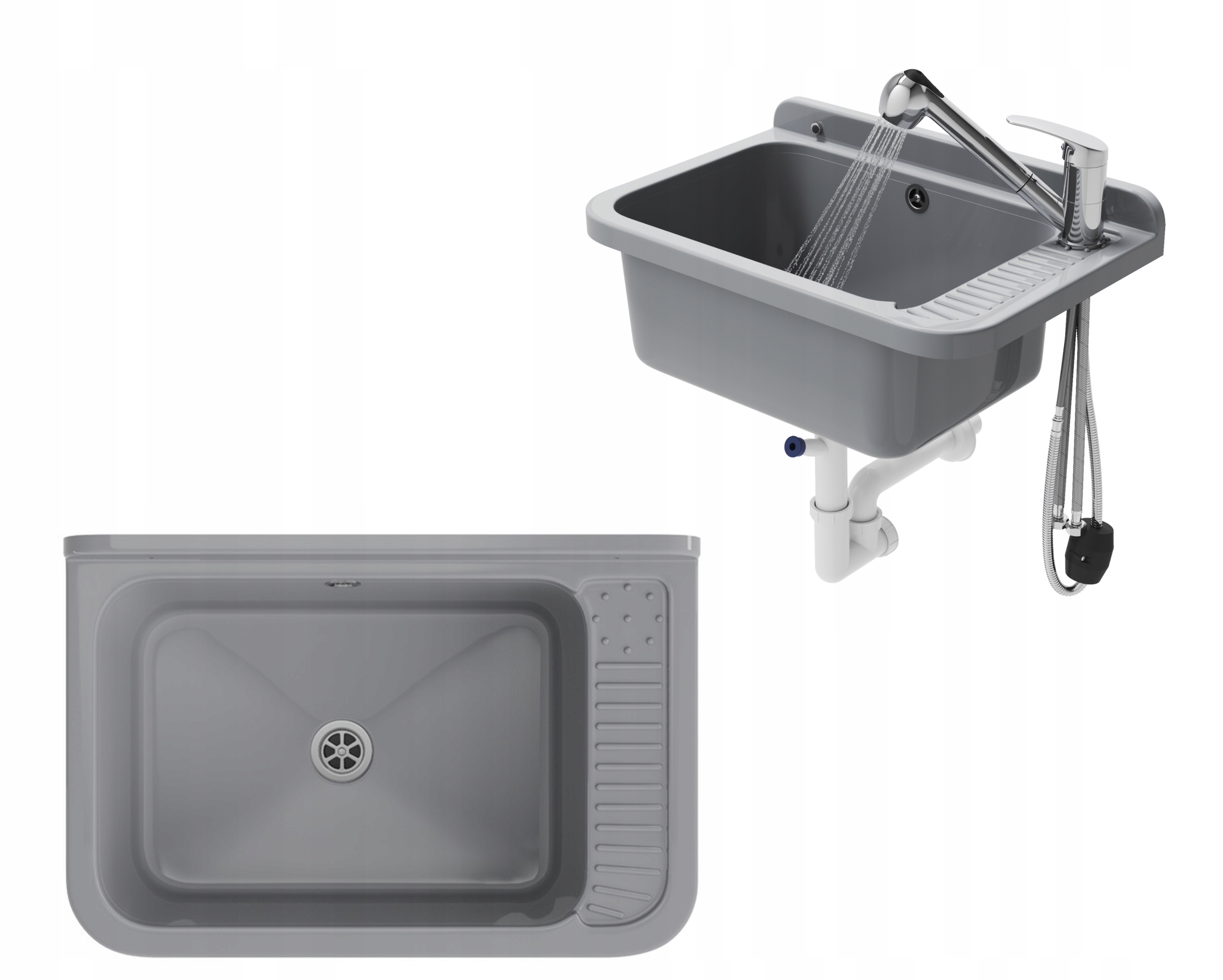 Technický Dřez Šedá Komora Velká Vyjímatelná Baterie Chrom Šedá