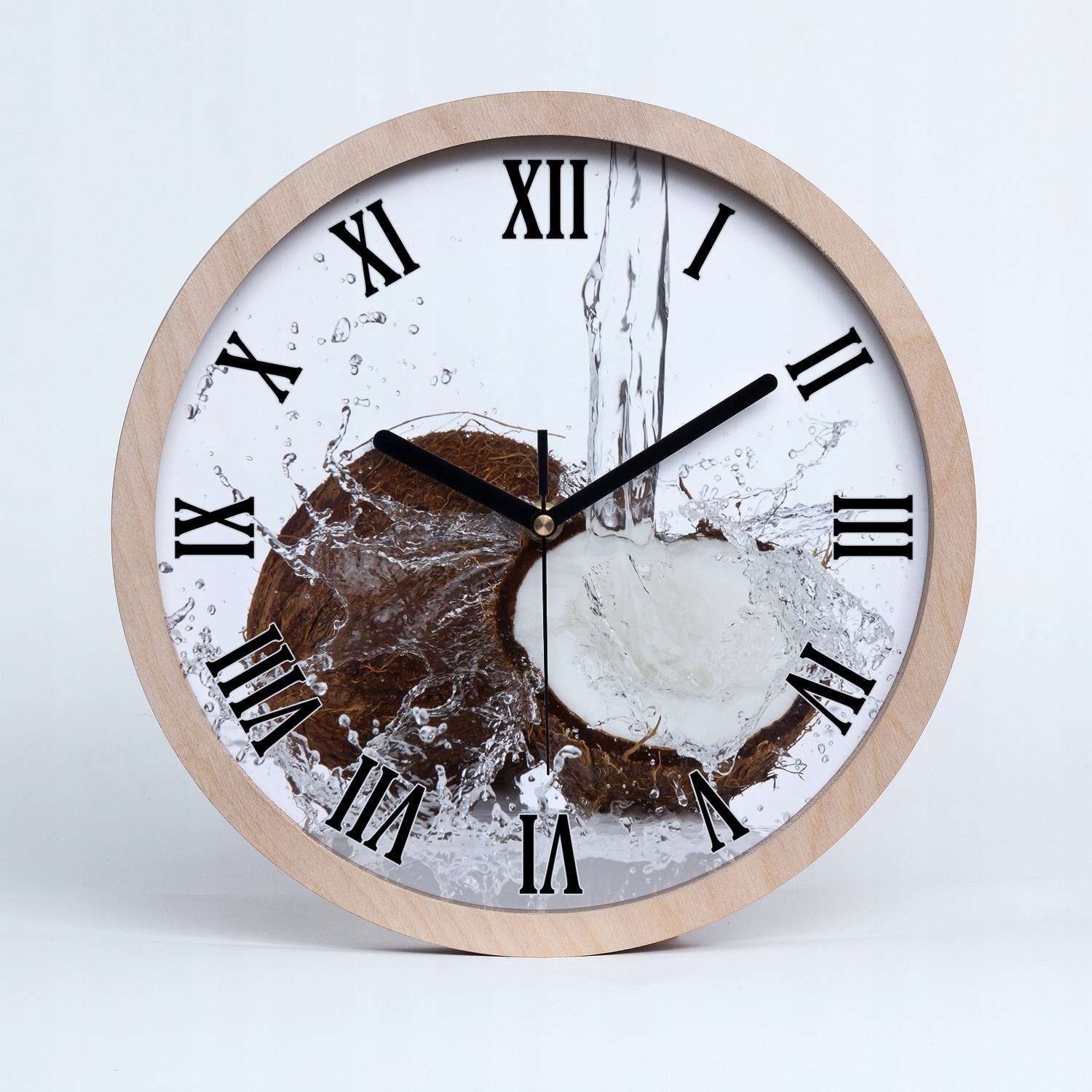 Velký tekoucí dřevěný kuchyňský hodinový stroj s kokosem, průměr 25 cm