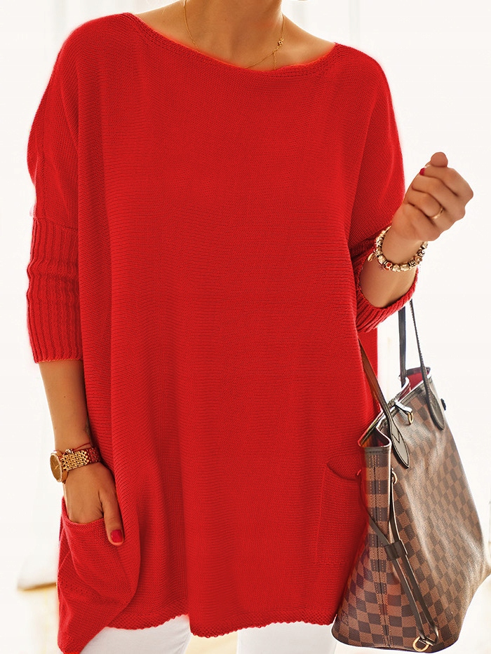 Duży sweter plus size oversize Nobis - czerwony