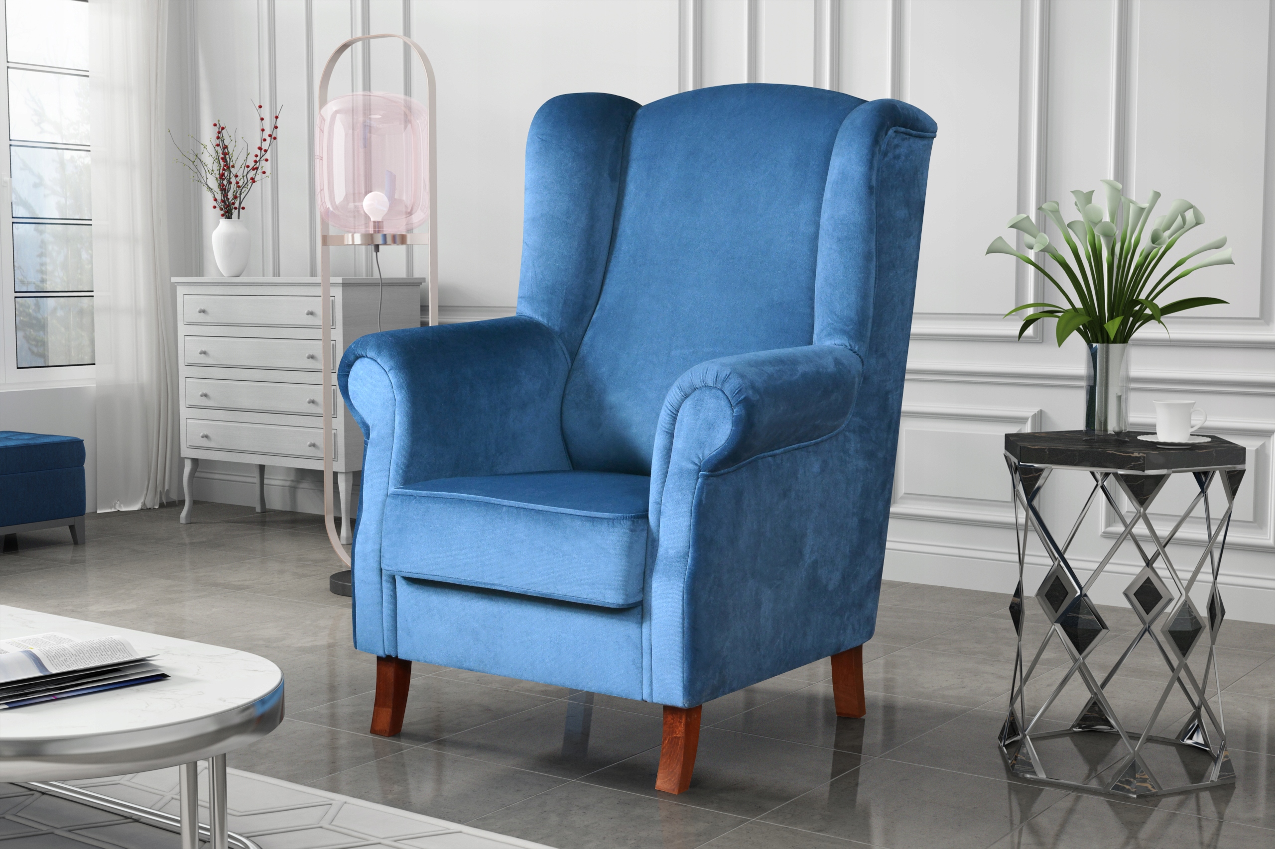 Fotel Skandynawski w stylu tradycyjnym uszak retro EAN (GTIN) 5903624680908