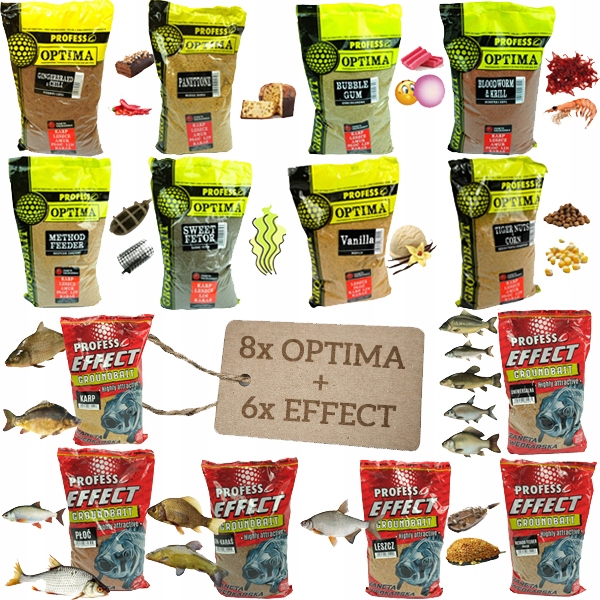zestaw 8x 1kg Zanęty Wędkarskiej Optima 6x 650g Zanęty Effect Profess
