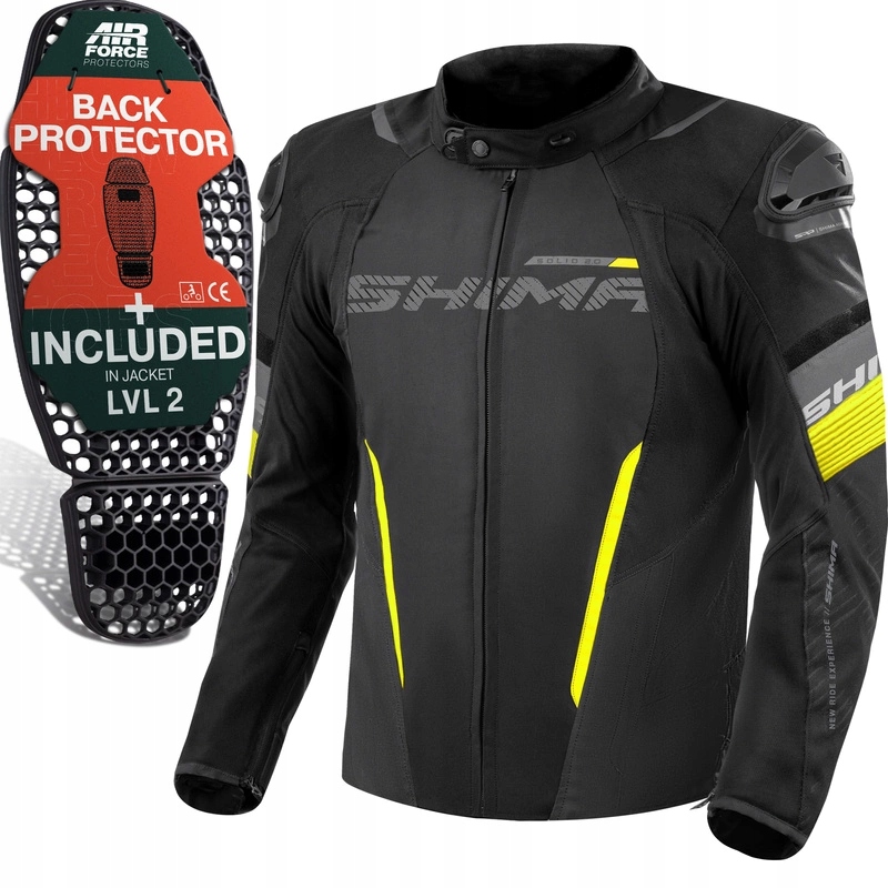 Textilná motocyklová bunda Shima Solid 2.0 Fluo čierna žltá fluo Darčeky