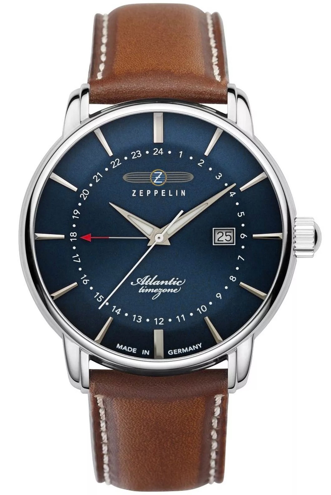Pánské hodinky Zeppelin Atlantic Timezone Quartz, modrý ciferník, řemínek