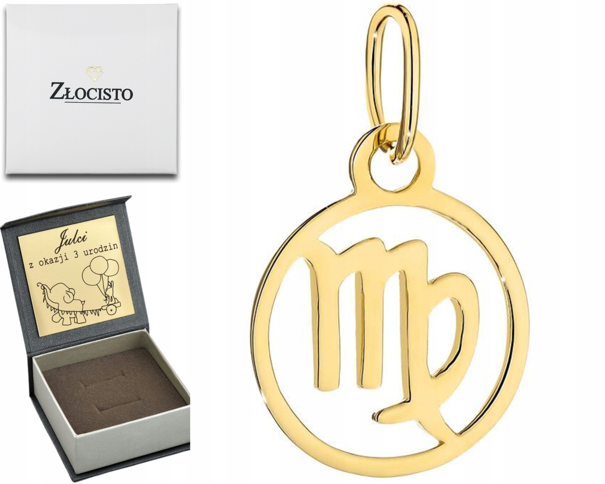 Zlatý Přívěsek Znamení Zvěrokruhu Panna Kruszec 585 Gravírování Věnování Dárek