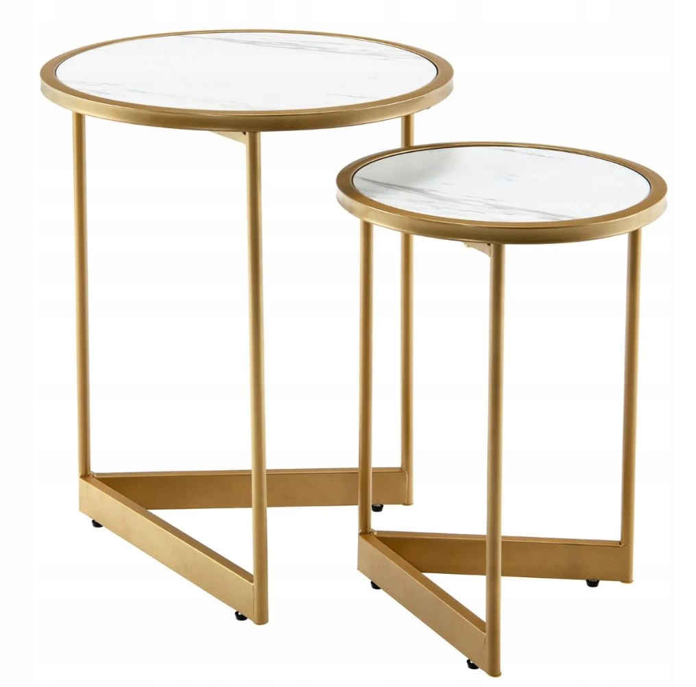 Kávový stolek – sada 2 kusů – moderní zlatý mramor kulatý