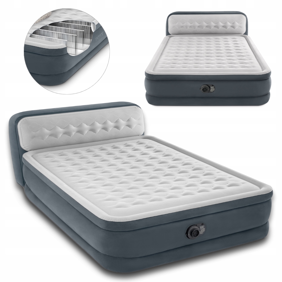Materac Dmuchany Dwuosobowy z zagłówkiem Łóżko z Pompką 230V Intex 64448ND