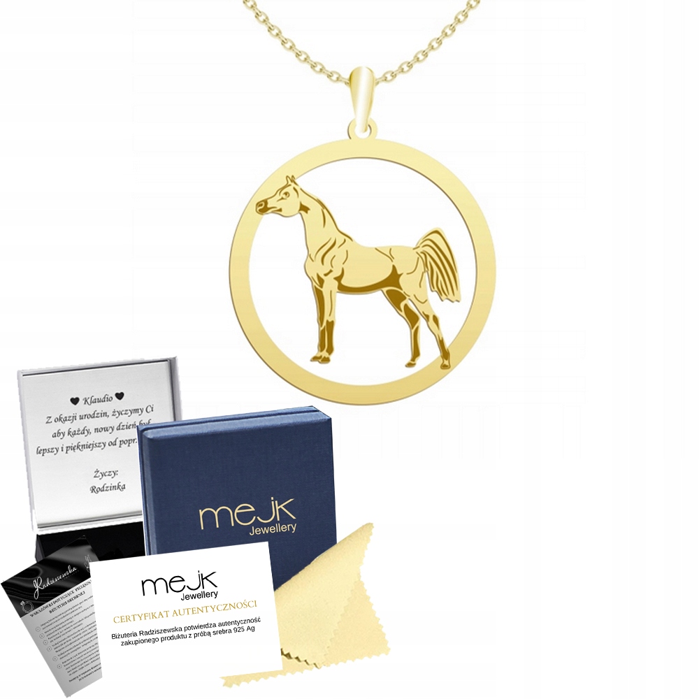 Zlatý náhrdelník s arabským koněm 925 Dárek Žena Šperky Gravírování