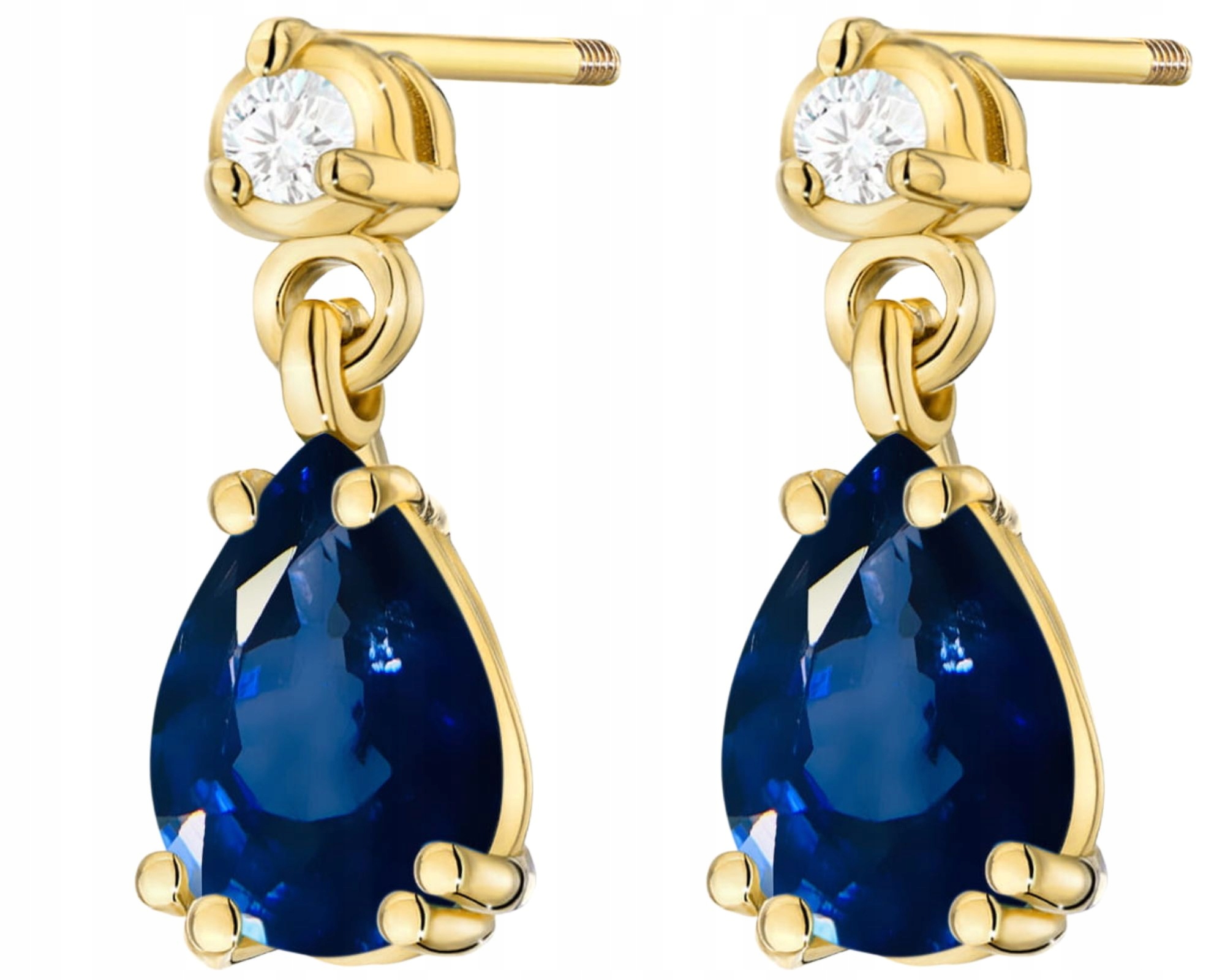 Zlaté Náušnice Se Safírem A Diamanty 585 Šroubovací Tyčinka Dárek 585