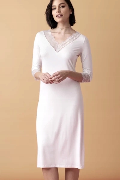 Poem košile noční midi s krajkou – krémová S