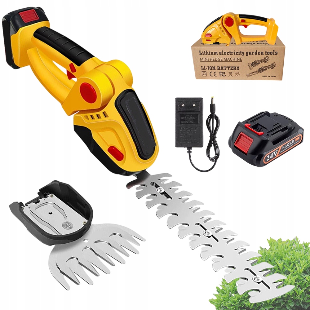 Akumulátorové Nůžky Na Živý Plot Keřů Trávy 2V1 2 Nože