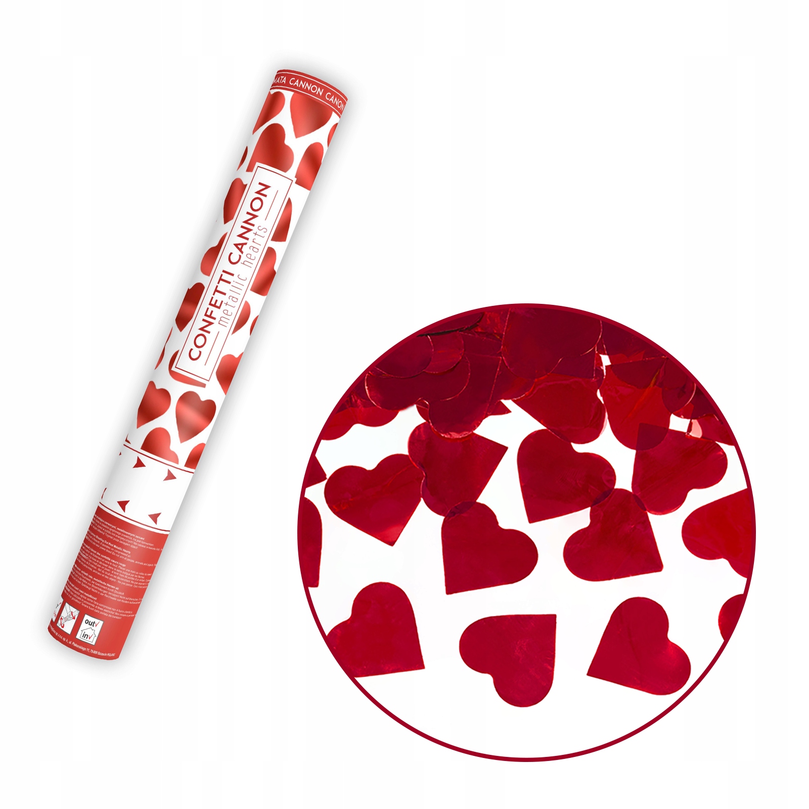 TUBA STRZELAJĄCA konfetti SERCA czerwone 40 cm na ślub wesele