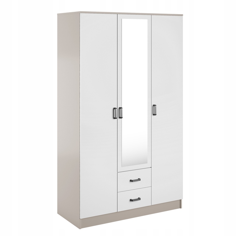 Szafa Trzydrzwiowa Mebelbos Kami 120 cm Kaszmir Biały z lustrem 2S