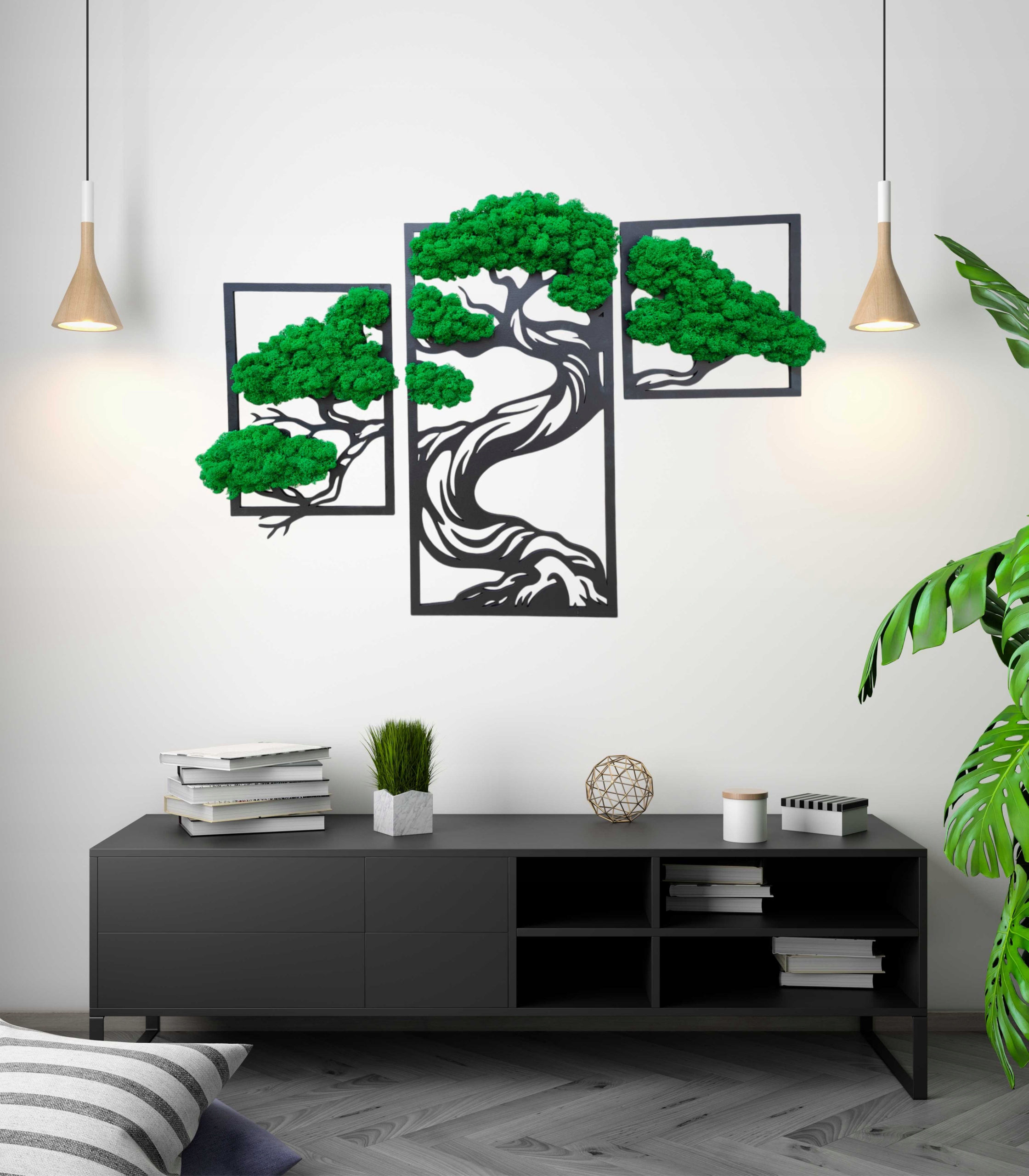 Tryptyk BONSAI DRZEWO 140cm mech chrobotek DEKORACJA Z MCHEM CHROBOTKIEM Rodzaj mech chrobotek