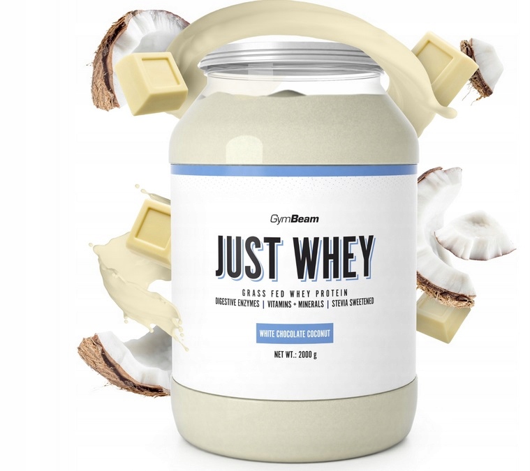 Bílkovina Wpc doplněk stravy GymBeam Just Whey GrassFed Protein 2kg Kokos Bílá Čokoláda