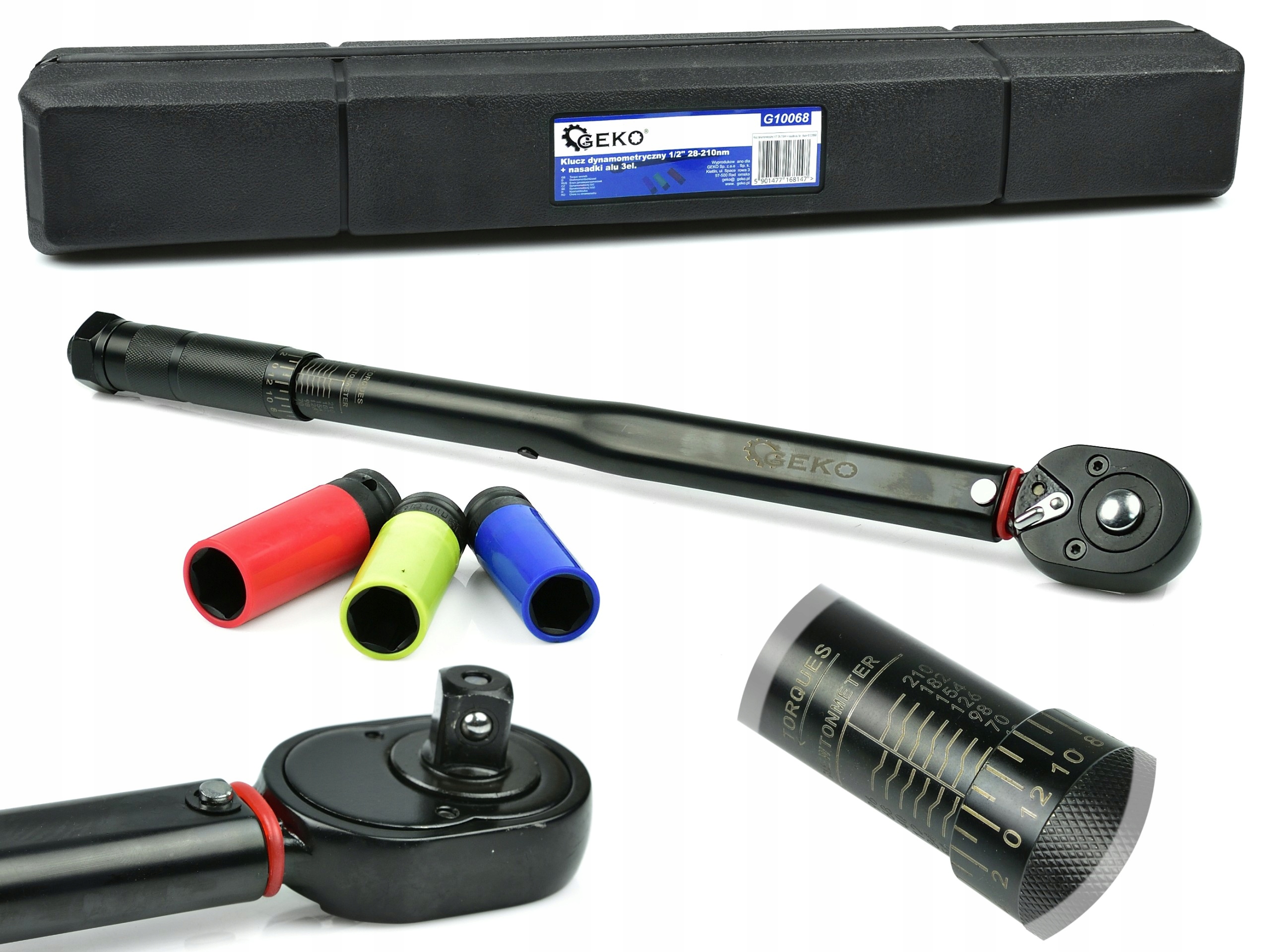 Klucz dynamometryczny 1/2" 28-210nm 3 NASADKI