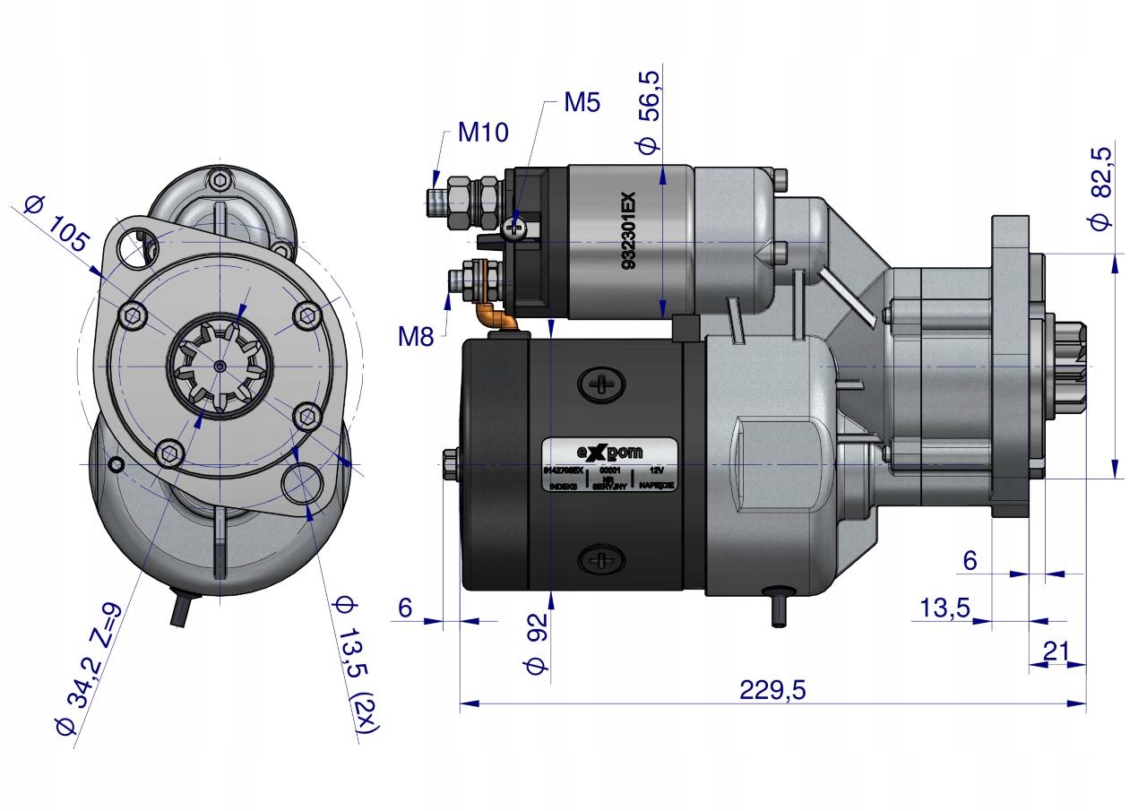 Rozrusznik z reduktorem typu Magneton DEUTZ 9142708 Blue Line EXPOM KWIDZYN Numer katalogowy części R. 9142708EX