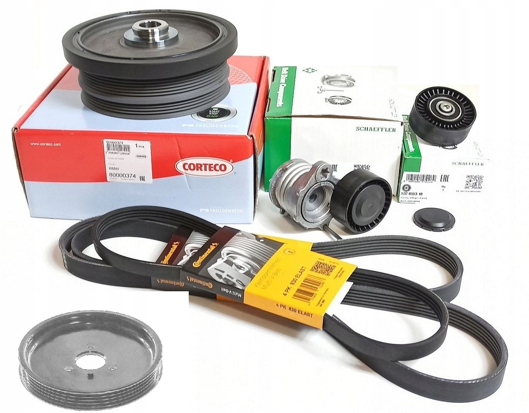 KOŁO PASOWE WAŁU ROLKA PASEK BMW E90 E91 320d + pompa i koło wspomagania