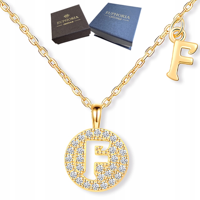 Zlatý náhrdelník Stříbro 925 Dárek Dámský přívěsek se zirkony Písmeno F