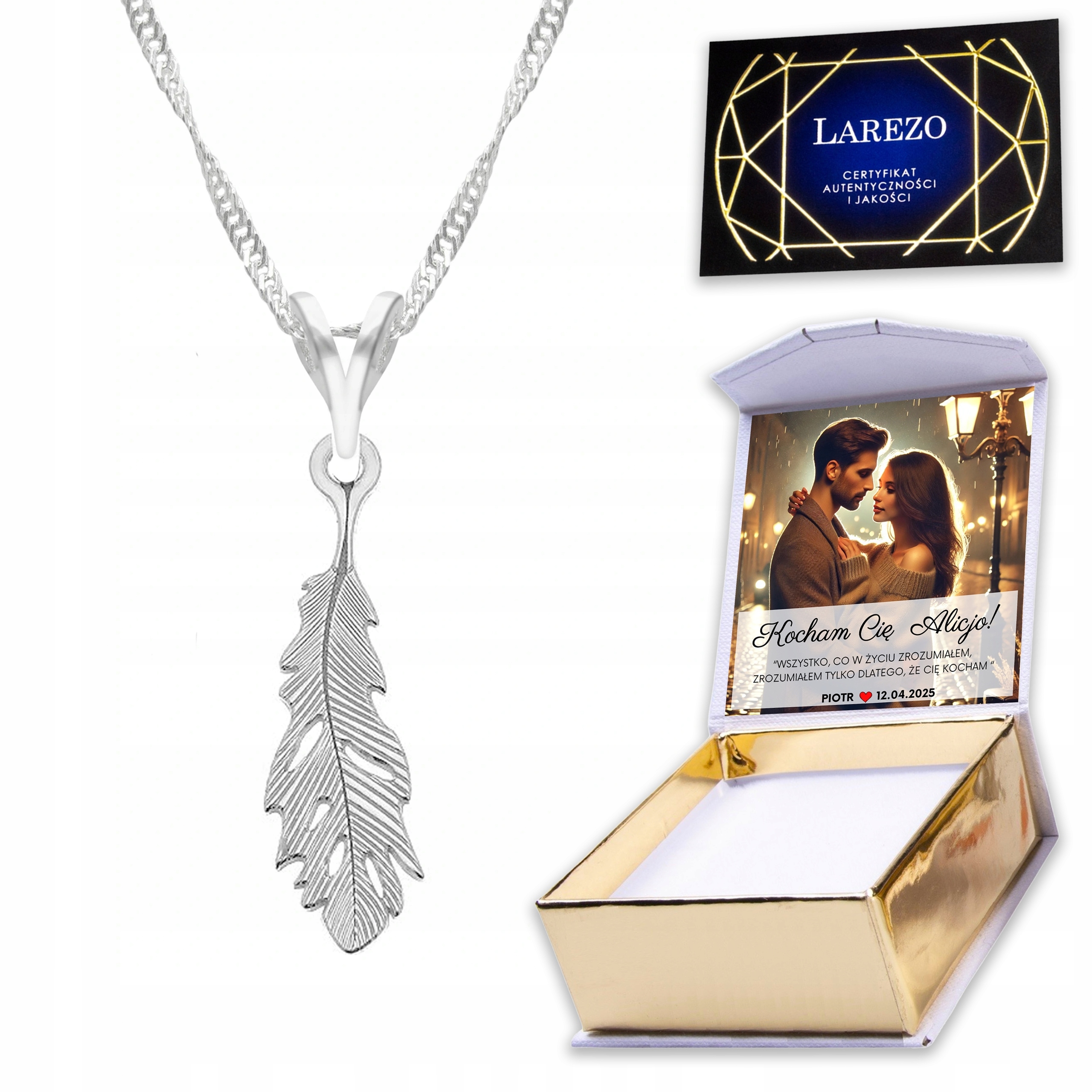Stříbrný náhrdelník 925 s peřím a perem Pero Feather Potisk