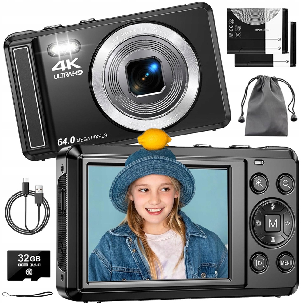 Digitální Fotoaparát 64 Mp S 16NÁSOBNÝM Zoomem Videa 4K Pro Vloggery S 32GB Kartou