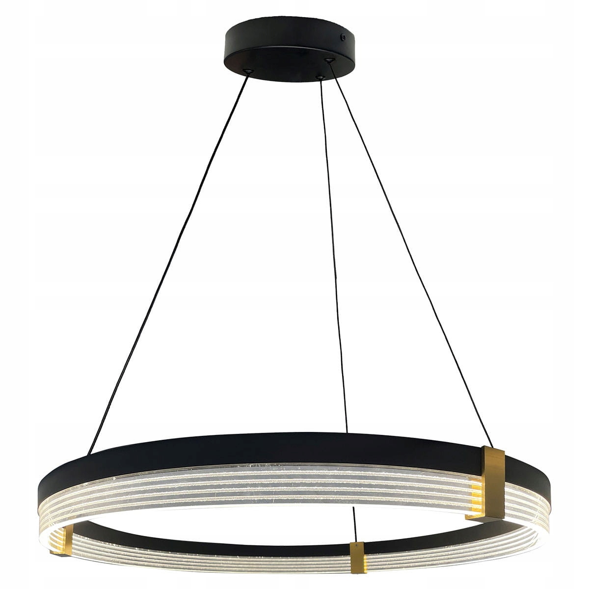 Nowoczesna lampa wisząca, czarny ring, złote akcenty Light Prestige