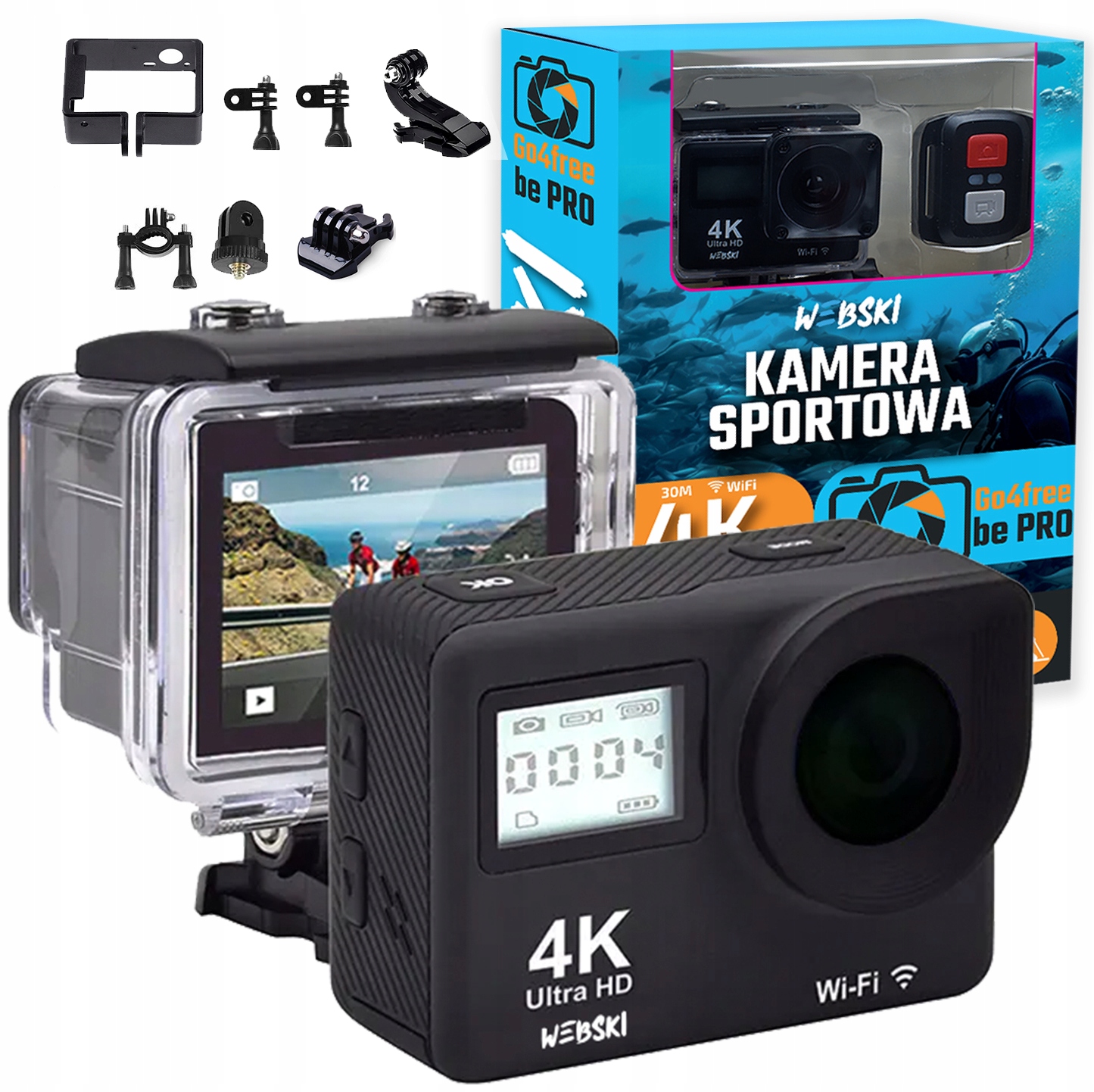 Trefný Dárek Sportovní kamera 4K Uhd Vodotěsná Montážní příslušenství