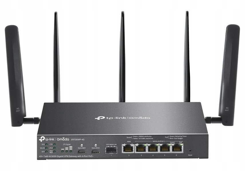 TP-Link ER706WP-4G Omada Vpn Router, 2x Nano Sim, AX3000 WiFi 6, 1x Sfp Gwa