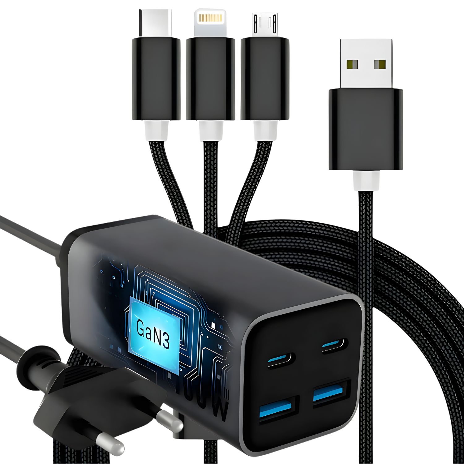 Zestaw Szybka Ładowarka Usb C 65W Kabel Typ C Micro Lightning 3w1 Pd