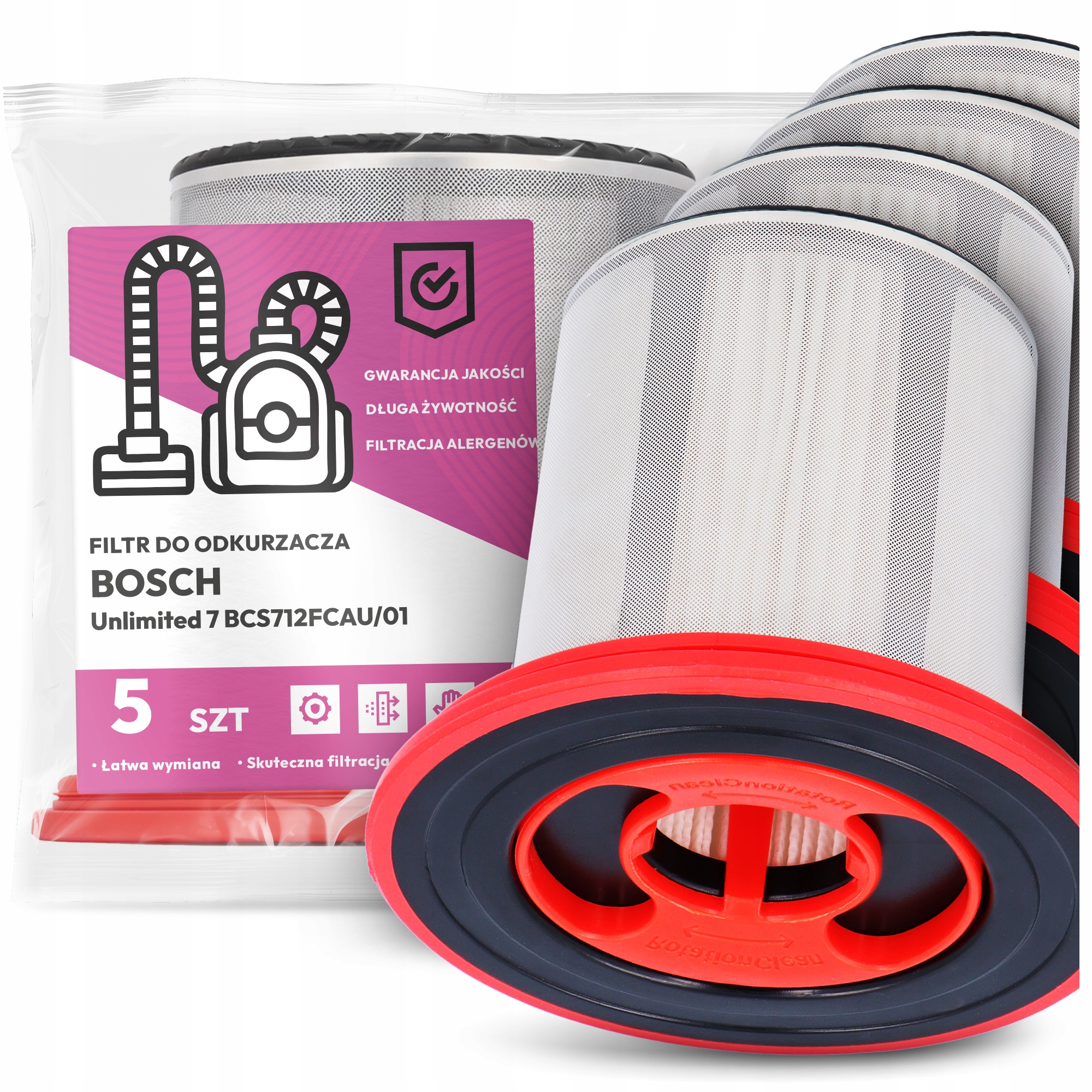 5 x Vzduchový Filtr pro Vysavač Bosch Unlimited 7 BCS712FCAU/01 Hepa Em-w