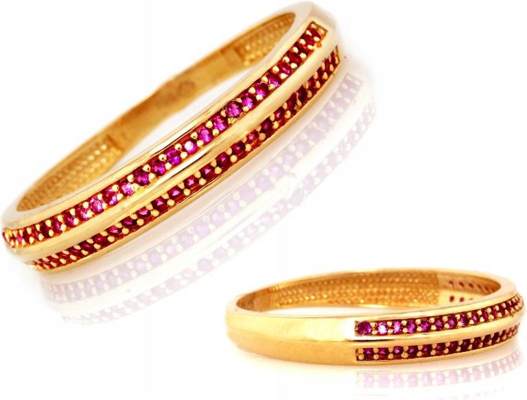 Prstýnek 585, jedinečný, zdobený červenými zirkony, krabička