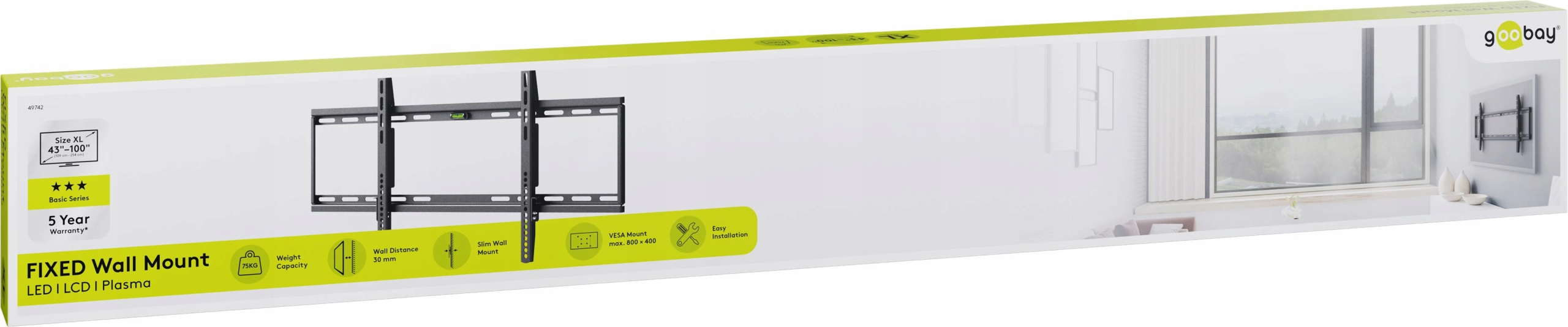 Silný držák na Tv Goobay Basic Fixed XL 43-100 palců do 75 kg Nástěnný nepohyblivý