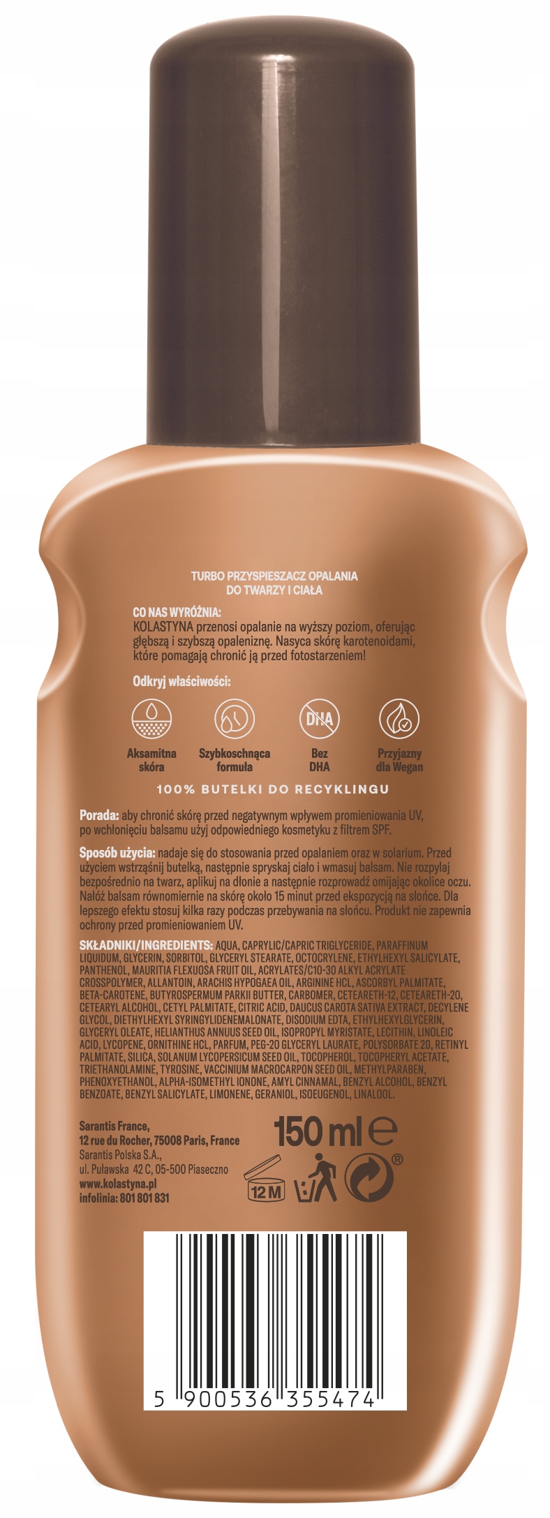 KOLASTYNA TURBOPRZYSPIESZACZ OPALANIA 150ML + OLEJEK NA SŁOŃCE SPF10 150ML Faktor (SPF) 10