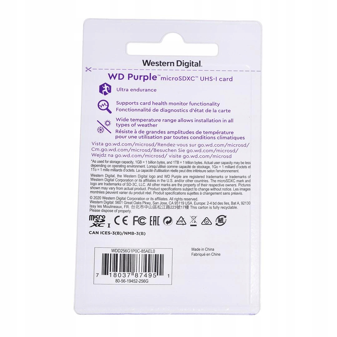 Karta pamięci Wd Purple microSDXC WDD0256G1P0C 256GB Class 10, Class U1