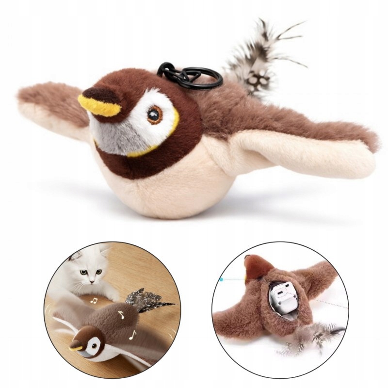 Levně Interaktivní hračka, hrající pták, vrabec pro kočky, 24x20x9 cm, Usb KOT39