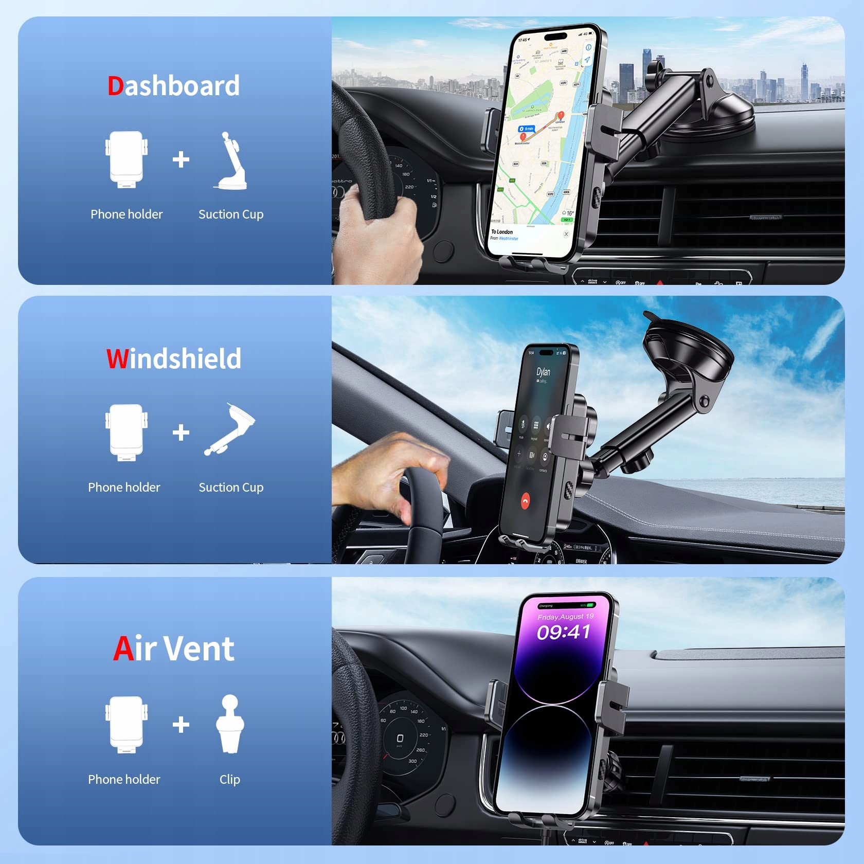 MOKPR Uchwyt Samochodowy Z Ładowaniem Bezprzewodowym 15W Dla iPhone Android — miniatura 5