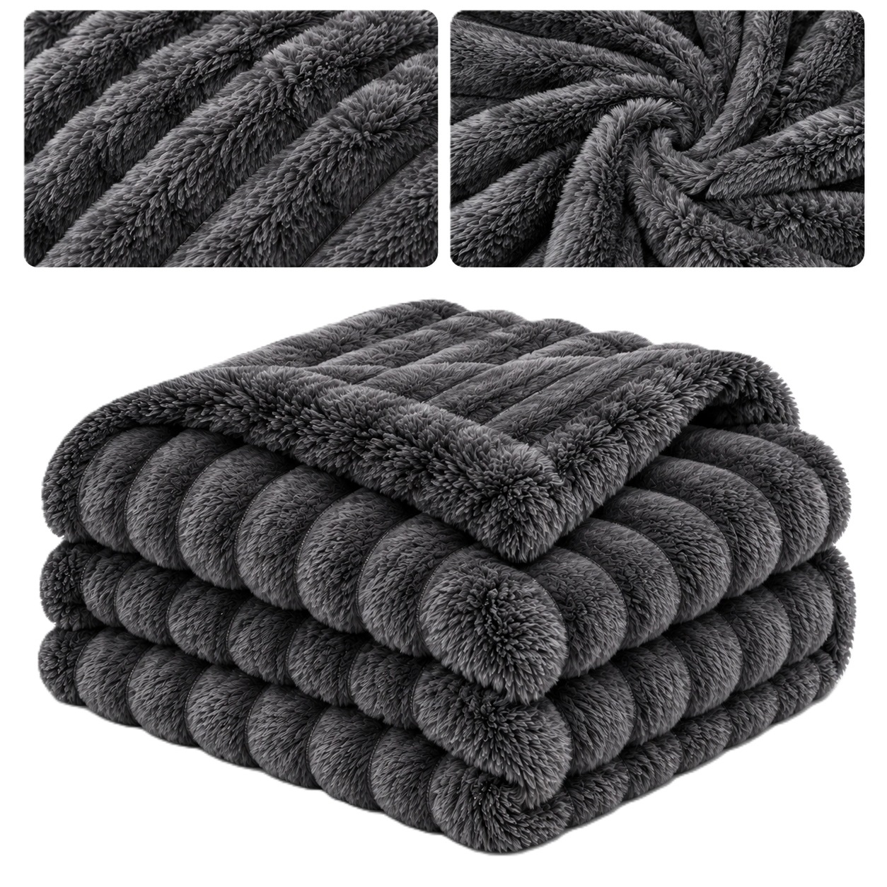 Plyšová Deka Premium 220x200 Měkká, Silná, Teplá, Nadýchaná, Tmavě Šedá