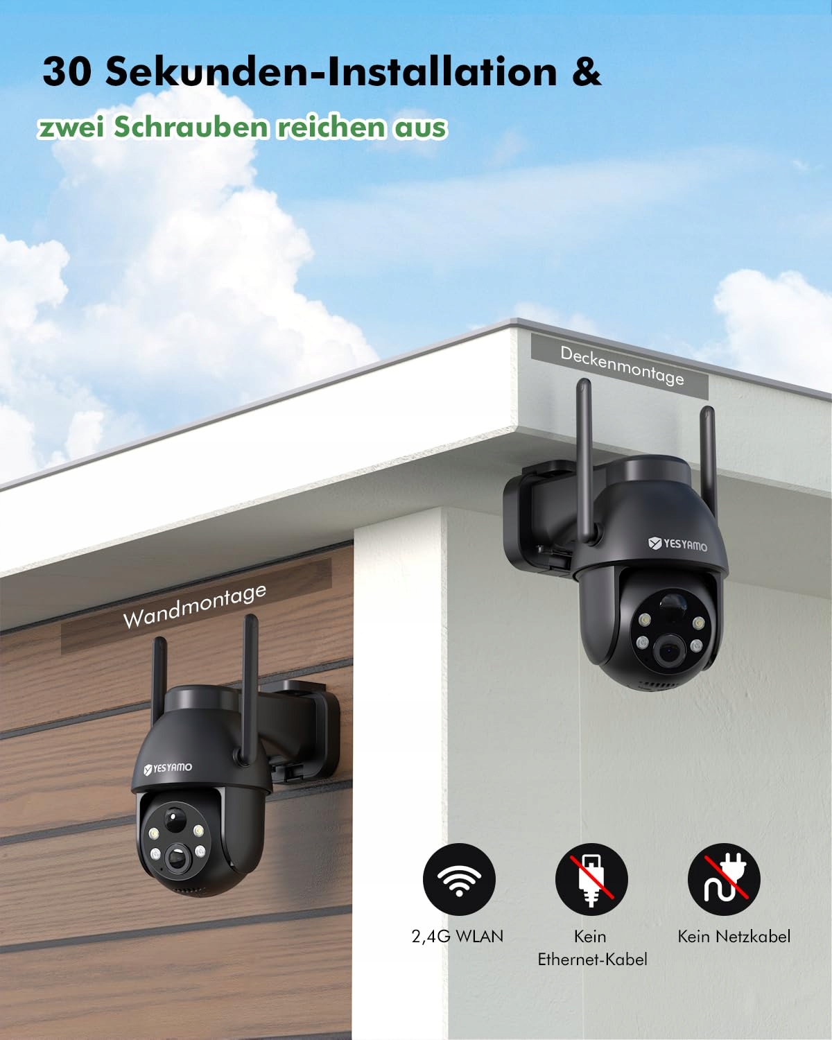 YESYAMO Kamera Zewnętrzna 2K 355°/90° Pan Tilt WLAN Farbnachtsicht — miniatura 9