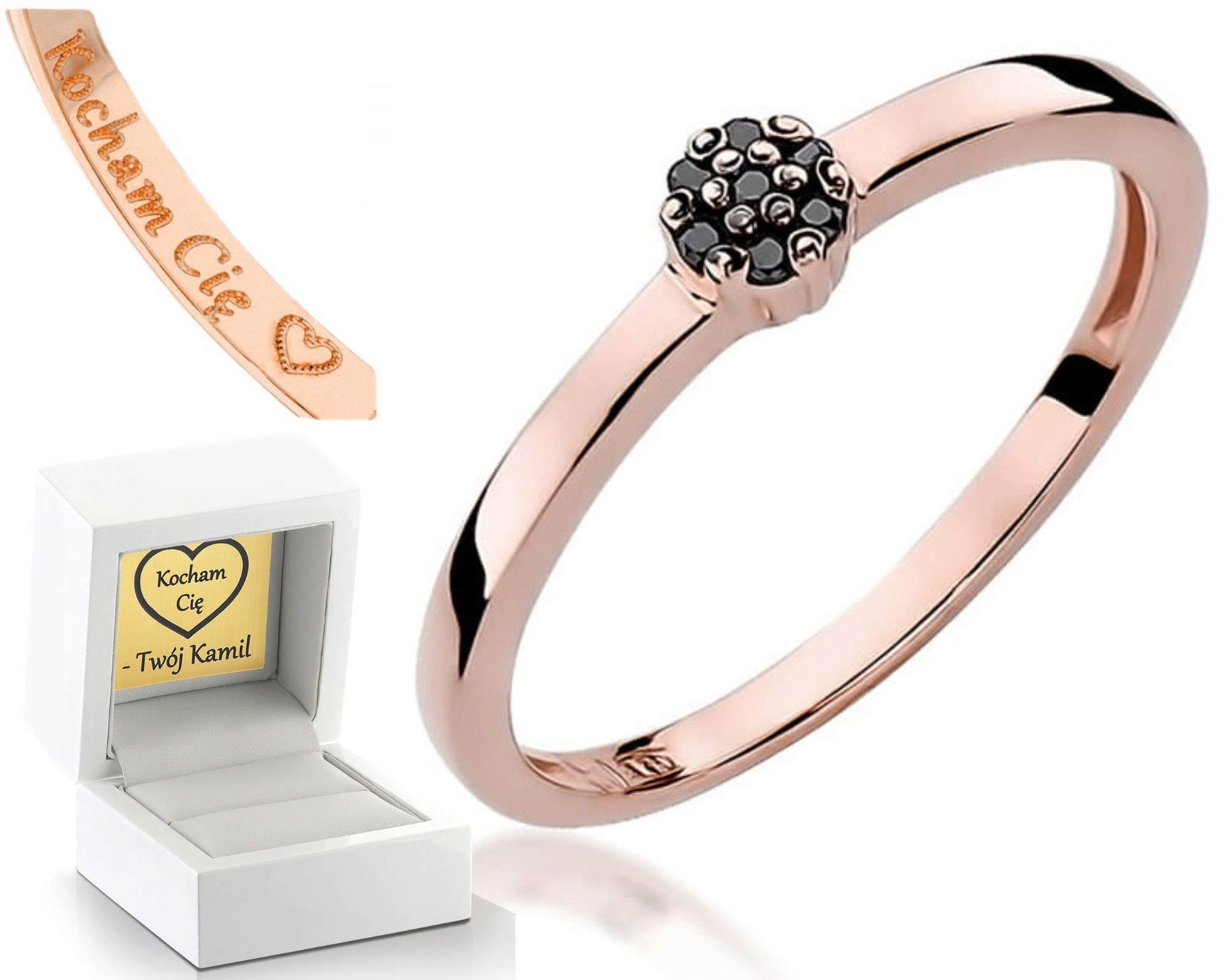 Prstýnek Z Růžového Zlata S Černými Brilianty