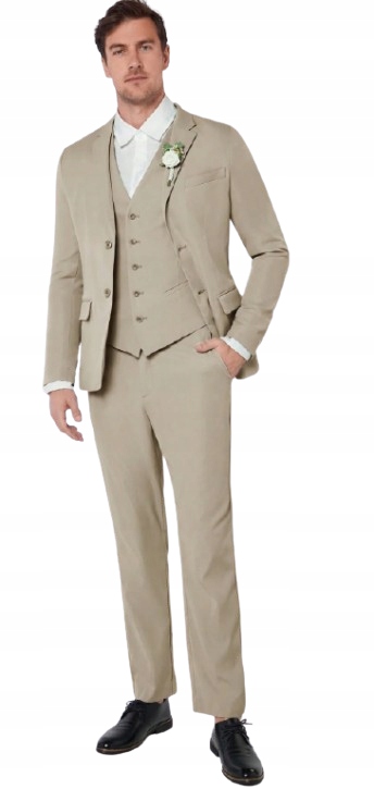 Shein Béžový Pánský Oblek S Vestou A Klasickým Střihem XXL 1DI
