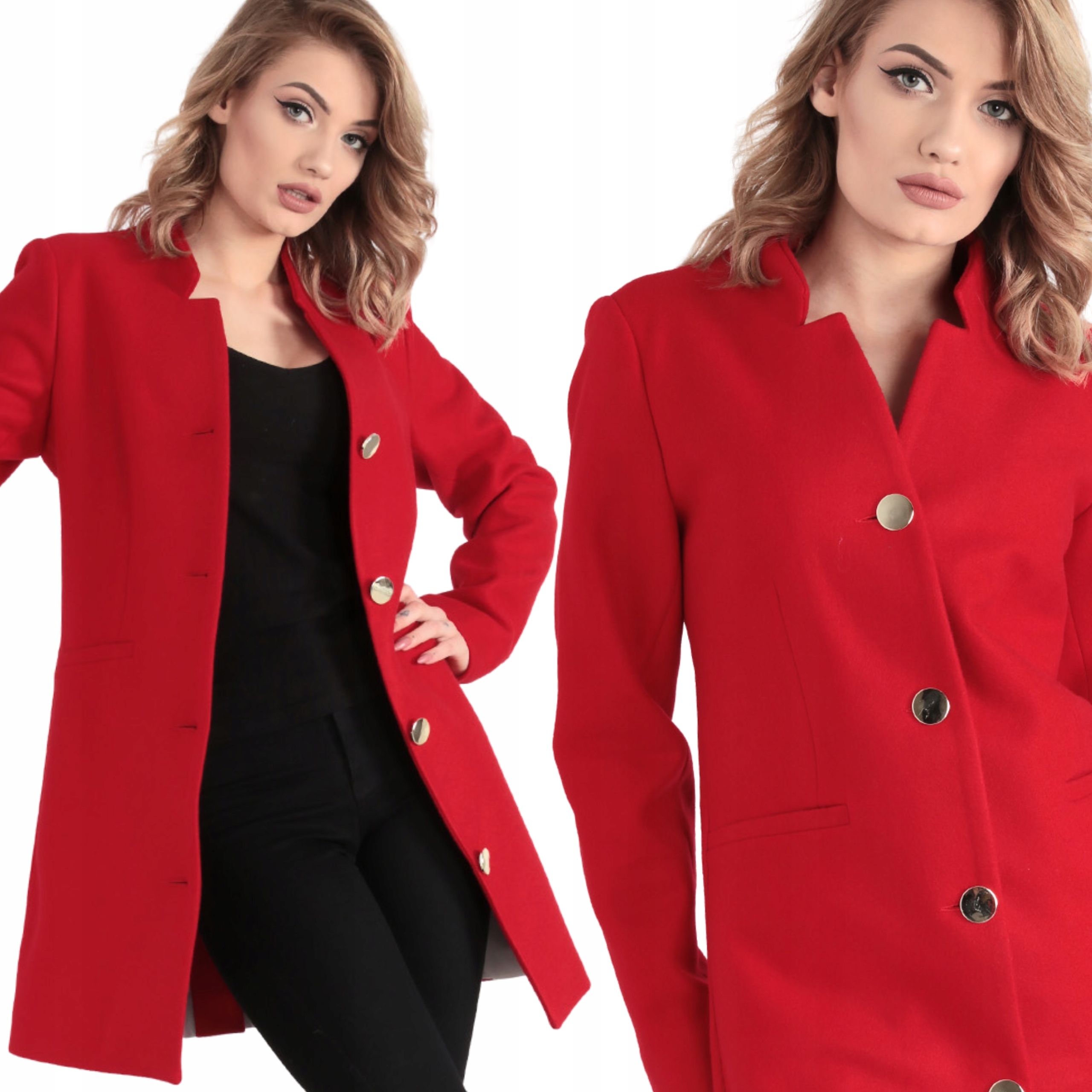 Płaszcz Damski Klasyczny Wiosna Jesień Polski Czerwony 36 S 1921